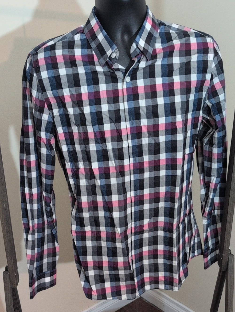RW&CO | Men's Plaid Button-Down Shirt - Black, White & Pink